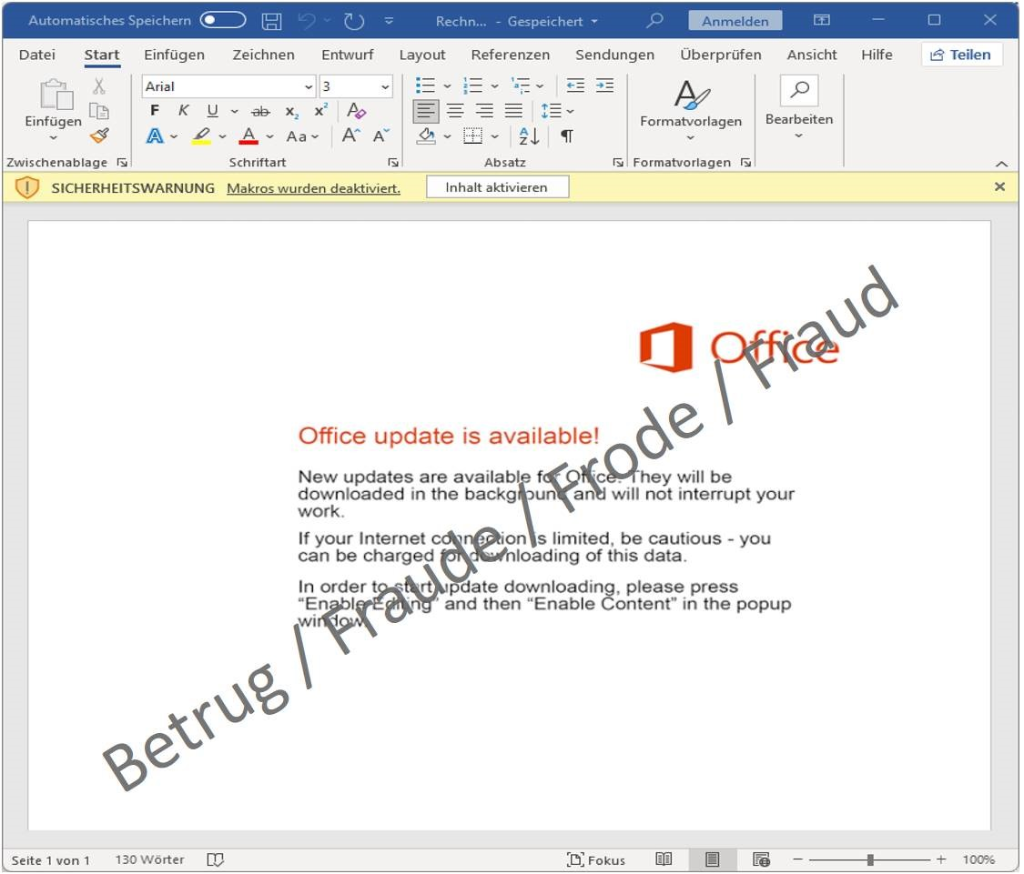 Example of a malicious Word document